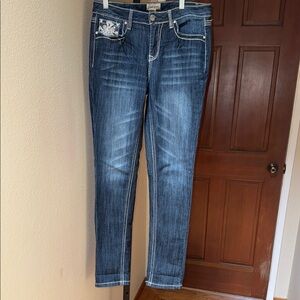 Earl Jeans Embellished Embroidered Bling Skinny Low Rise Jeans Size 6
